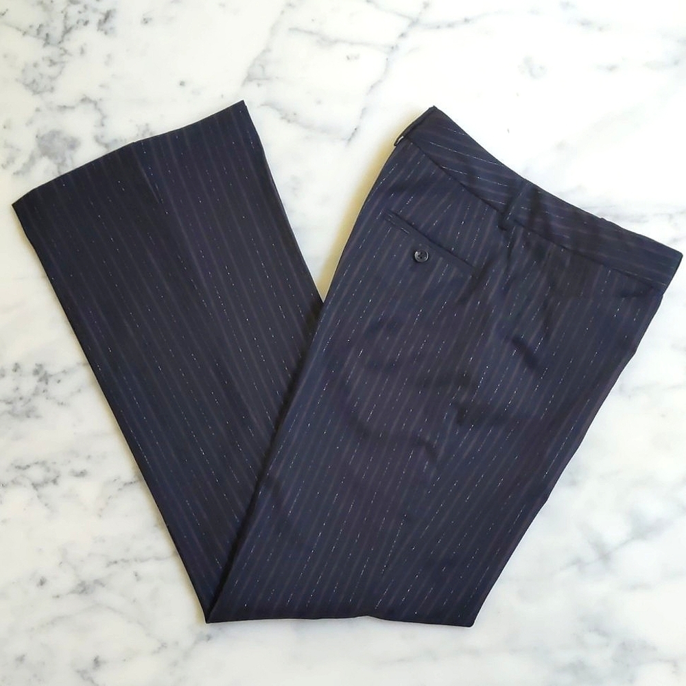 NWOT. Express Design Studio Editor Dress Pant w/brown stripe and sparkling gold.